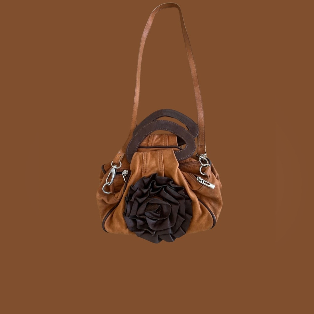 Borse In Pelle Genuine Leather with Leather Design Flower Front of Shoulder bag